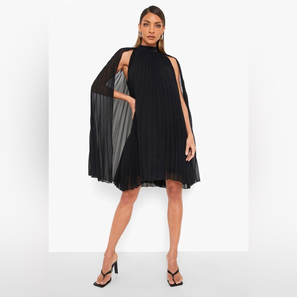Pleated cape swing dress